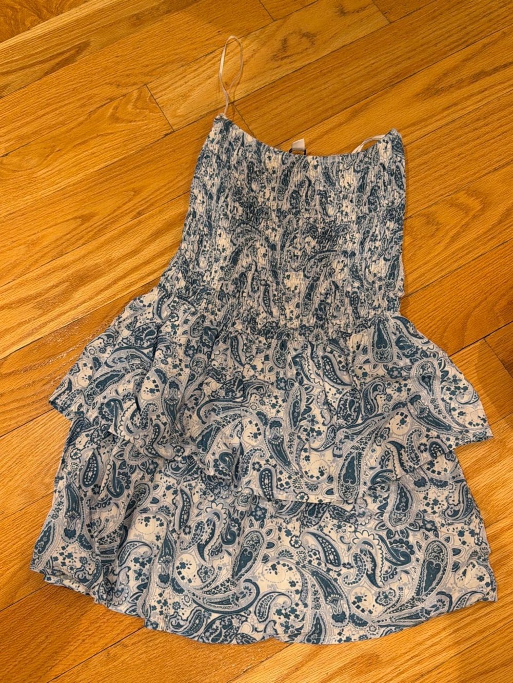 Smocked Paisley Ruffle Mini dress strapless
